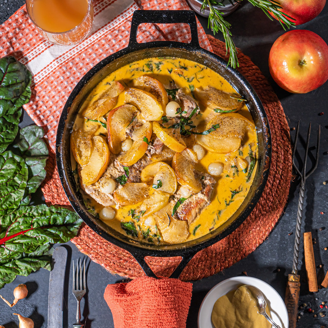 Pork Chops & Apples in Rosemary Dijon Sauce