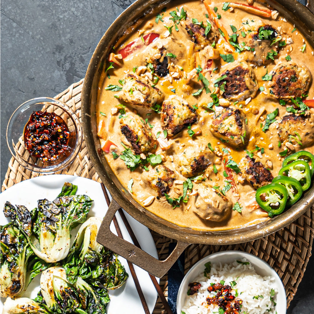 Ginger Chicken Meatballs with Peanut Sauce