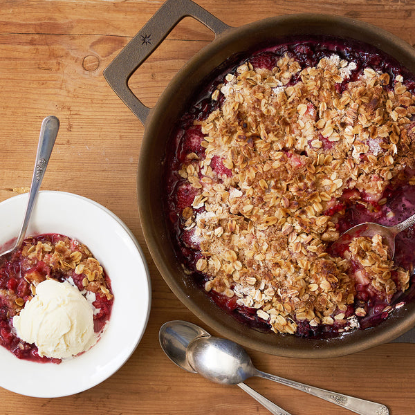 Raspberry Rhubarb Crumble: Cast Iron Skillet Dessert