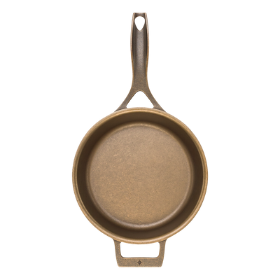 10.5-inch cast iron skillet with smooth machined surface, made in the USA.