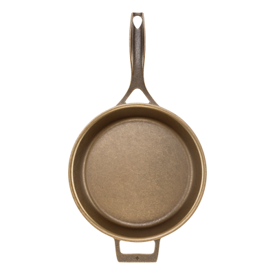 12-inch cast iron skillet featuring a stay-cool handle and even heat distribution.